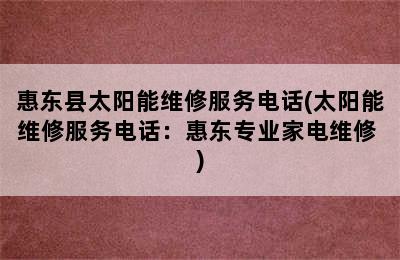 惠东县太阳能维修服务电话(太阳能维修服务电话：惠东专业家电维修 )